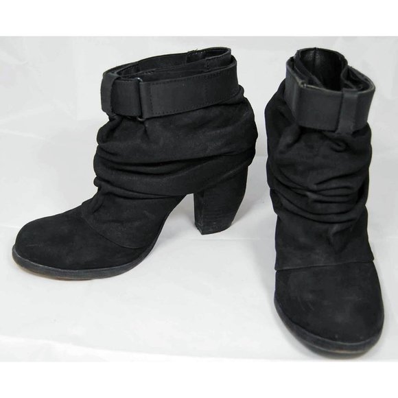 LD Tuttle Black Suede Ruched Ankle Booties with strap Size 37.5 - Picture 1 of 5